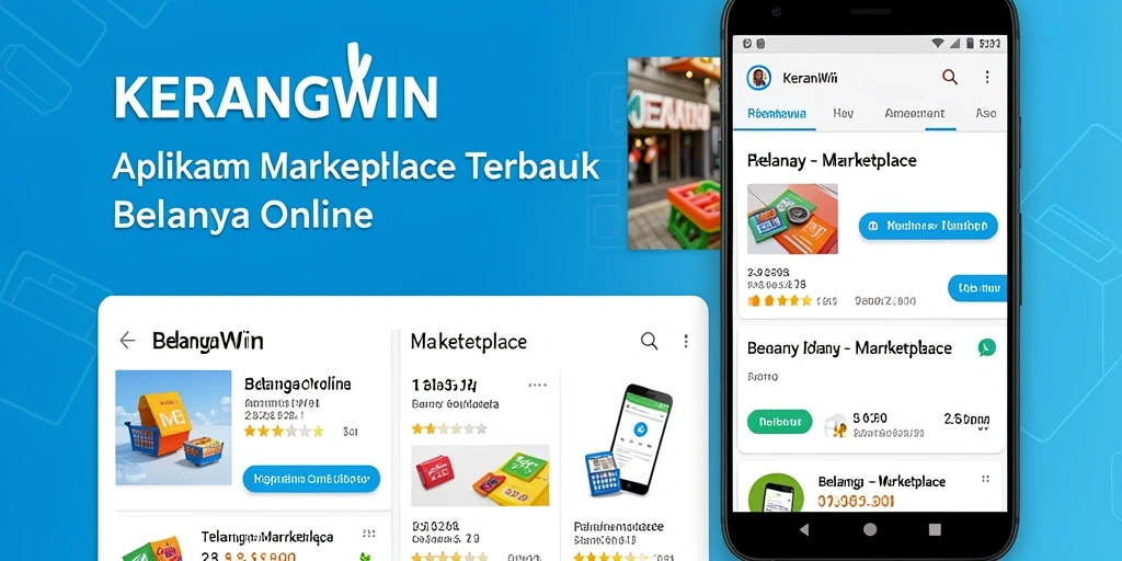 Screenshot KERANGWIN menunjukkan antarmuka aplikasi Marketplace yang modern dan user-friendly.